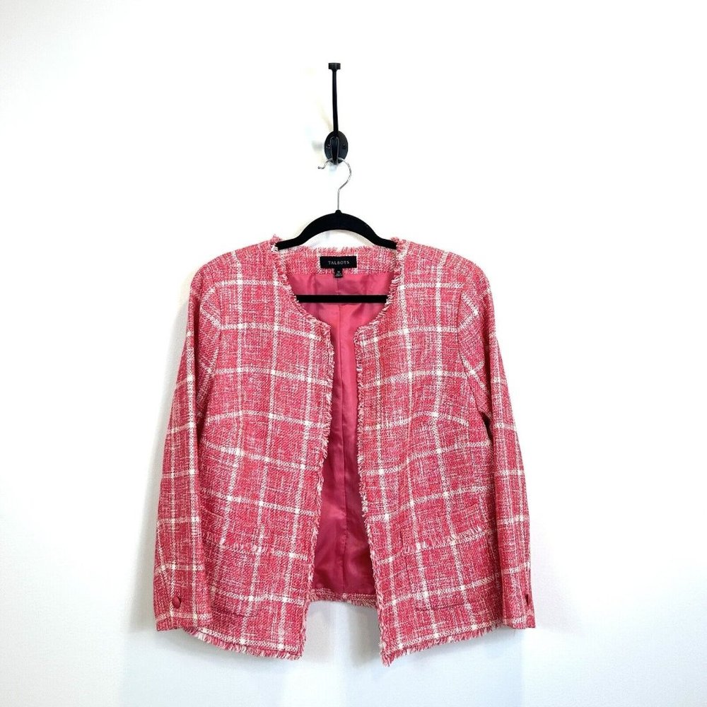 Talbots Women's Twisted Windowpane Tweed Jacket Pink Size 10